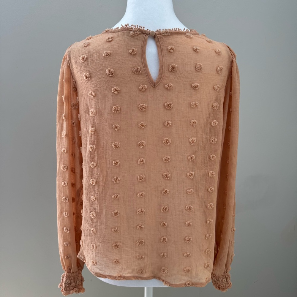 Blu Pepper Anthropologie chiffon crochet flowy boho top salmon neutral sheer - Picture 4 of 7